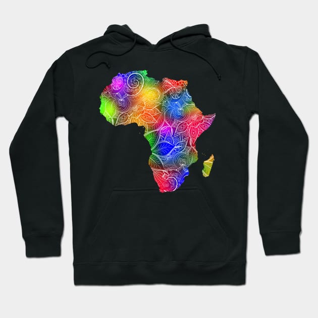 Colorful mandala art map of Africa with text in multicolor pattern Hoodie by Happy Citizen